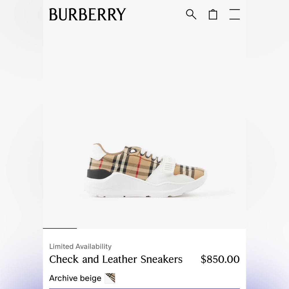 Burberry New Regis Check Sneakers size 40
